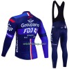 Fietskleding (Fietsshirt Lange Mouw + Lange Koersbroek) 2023 Groupama-FDJ - Zwart Blauw